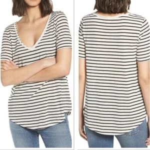 BP Womens Shirt Top Raw Edge V-neck Stripped Pullover Soft Comfort XSmall - Picture 1 of 4