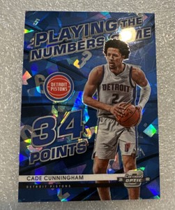 21-22 Contenders Optic Cade Cunningham Rookie Blue Ice Playing The Numbers #/75