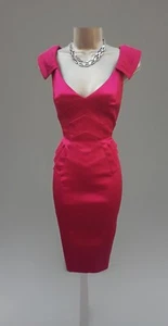 10 UK Karen Millen Red Satin Pleat Pencil Dress Cocktail Wedding Races B51 - Picture 1 of 4