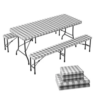 Mantel y fundas de banco VOUNOT de picnic cubiertas de mesa elásticas impermeables al aire libre - Imagen 1 de 7