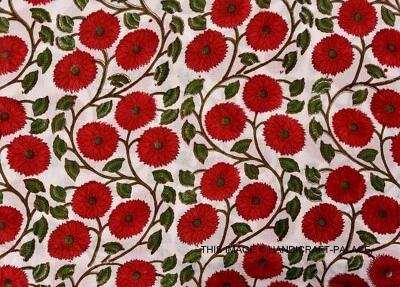 3 Yard Indian Cotton Hand Block Print Red Floral Beautiful Craft Sewing Fabric - Image 1 of 4