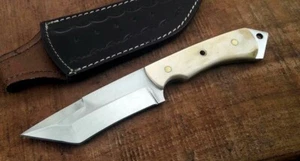 10" CUSTOM HANDMADE CARBON STAHL JAGDMESSER CAMPINGMESSER KNOCHENGRIFF + SCHEIDE - Bild 1 von 3