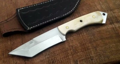 10" CUSTOM HANDMADE CARBON STEEL HUNTING KNIFE CAMPING KNIFE  BONE HANDLE+SHEATH - Image 1 of 3