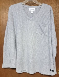 NWT Woman CK Waffle Knit CALVIN KLEIN TOP Size XXL Grey V Neck RAYON Blend $49 - Picture 1 of 4