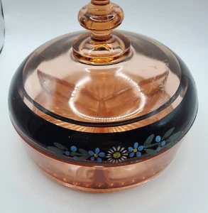 Bernstein Depression Glas Bonboniere Starburst bemalt floral Top Zustand - Bild 1 von 9