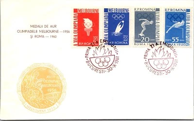 Italy FDC 1961 Gold Medals Melbourne Olympics - Bucuresti - J16276 - Image 1 of 2