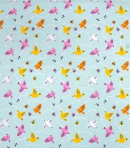 SUPER SNUGGLE FLANNEL Sewing Fabric .75 Yd (27") x 42" TOSSED PASTEL BIRDS Blue - Picture 1 of 4
