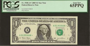 2003 $1 Boston star. PCGS graded Gem New 65 PPQ. Signatures of Marin and Snow - Picture 1 of 1