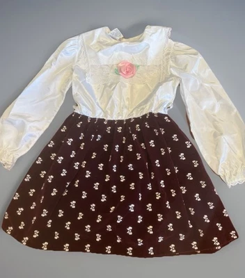 Vestido De Colección Años 70 Niñas Navidad Lazo Terciopelo Vacaciones Encaje Babero Cuello Marinero 6x DEFECTUOSO Foto 1 de 4