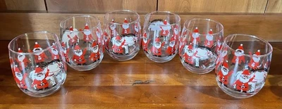 "Juego de 6 vasos Georges Briard Santa Reindeer Rocks 4"" Mid-Century Navidad" Foto 1 de 4