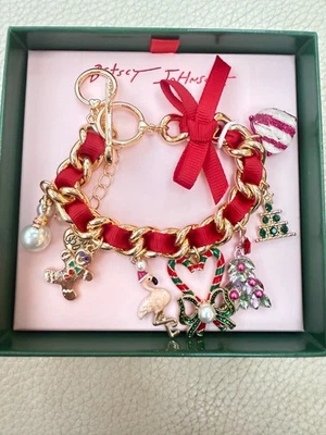 NWT BETSEY JOHNSON HOLIDAY VELVET RIBBON CHARM BRACELET - Image 1 of 4