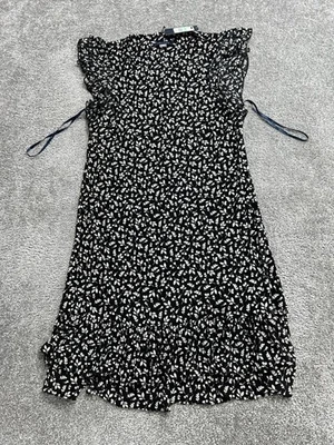 Tommy Hilfiger Scuba Dress Womens 8 Black Floral Ruffle Detail Flutter Sleeve - Image 1 of 4