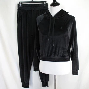 Victorias Secret Velour Lounge Set Talla XS Negro Recortado Sudadera con Capucha Pantalones Jogger - Imagen 1 de 12