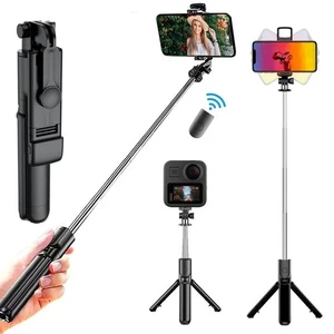 Selfie Stick Trépied Bluetooth Télécommande Portable Extensible Lumière Support - Photo 1 sur 6
