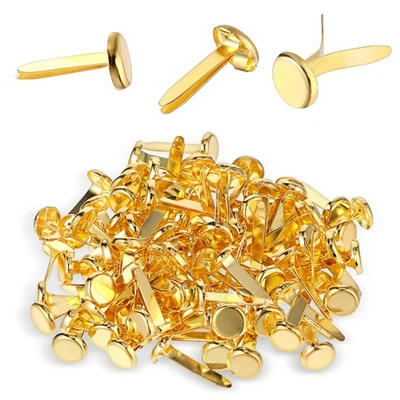 100 PCS 8x18mm Golden Paper Fasteners Brads Round Metal for Paper Crafts - Image 1 of 4