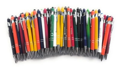 ALPHA METAL 100 Misprint METAL Pens - Soft Touch Stylus Click Pen Lot Mixed Colors & Inks