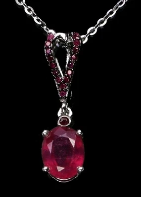 925 Silber Anhängerkette Echte Edelsteine Rubin Diamant Schliff 585K Weißvergold - Bild 1 von 4