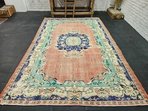 6x9 Large Salmon Red Vintage Handmade Organic Living Room Area Rug, 78"x115" - Picture 1 of 15