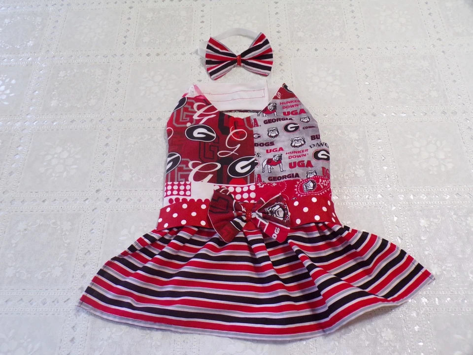 pet dog cheer dress,Georgia Bulldogs, LARGE for small breeds*(read size details) - Image 1 of 4