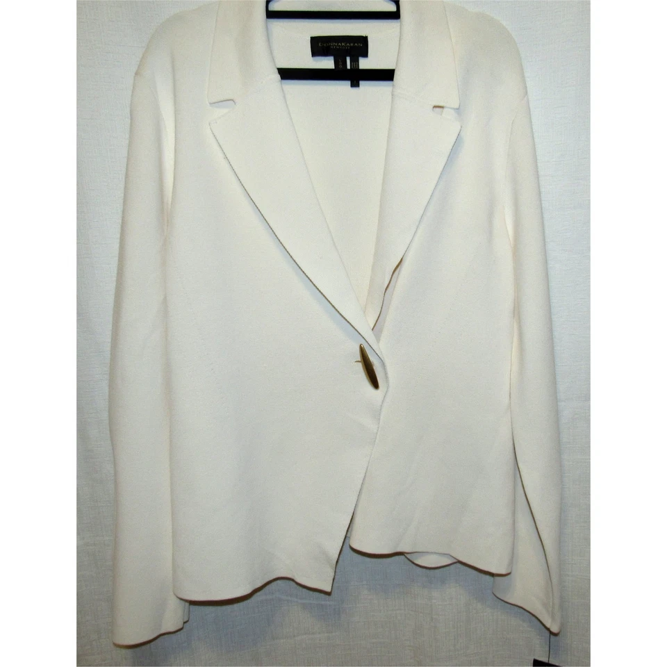 Suéter feminino Donna Karan New York fechamento ferragens marfim tamanhos G e GG novo com etiquetas - Imagem 1 de 2