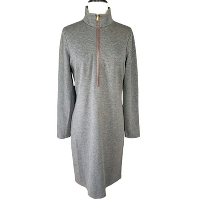 Lauren Ralph Lauren Grey Mockneck Midi Dress w/ Lambskin Leather Accents Size 10 - Image 1 of 4