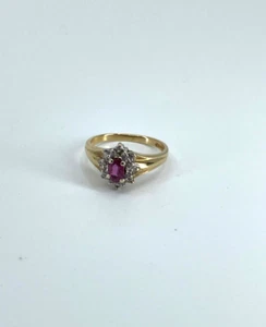 Bague diamant rubis or jaune 14 carats taille 4,5 - Photo 1/6
