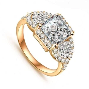 4cttw Yellow Gold Plated 8mm Princess Cut CZ Stone Engagement Ring Size 6 - Picture 1 of 4