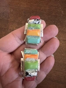 Puntas de reloj con incrustación multipiedra turquesa navajo nativo americano grandes muy bonitas #B - Imagen 1 de 9