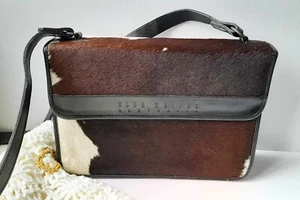 *ON SALE* - ELLA MAIDEN - Women's Handbag Black Leather Brown White Fur - Picture 1 of 16