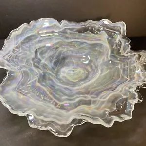 Art Glass Iridescent Hand-blown Dish 14 Inch Oyster Coastal Boho Chic Opalescent - Picture 1 of 10