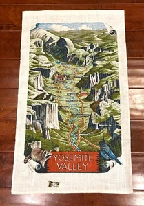 Vintage KayDee Yosemite Valley Map Linen Tea Towel Richard Batchelder New - Picture 1 of 3