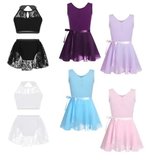Girls Kids Gymnastics Ballet Dance Leotard Dress Tutu Skirt Costume Outfit Set - Picture 1 of 39