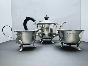 Art Deco Solid Silver Hallmarked Tea Set 1935 Birmingham Hallmarked - Rare - Picture 1 of 10