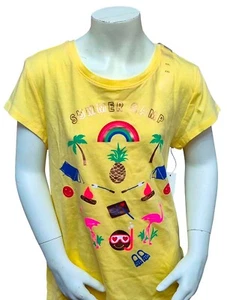 GAP Kids Girls Yellow Summer Camp Design Short Sleeve T Shirt UK 2XL MRRP £14.99 - Picture 1 of 3