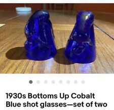Vintage Bottoms Up Cobalt Blue Shot Glasses