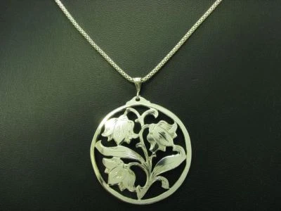 925 Argento Sterling Collana & 900 Ciondolo IN Argento/Floral/46,2cm/10,6g - Immagine 1 di 3