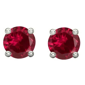 1 Ct Simulated Red Ruby Stud Earrings Round Cut Solitaire 14K White Gold Plated - Picture 1 of 4