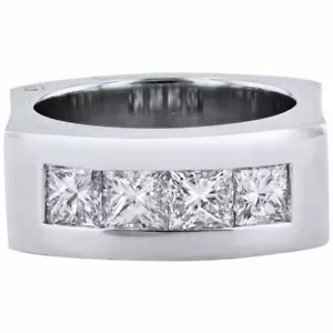 2.8ct Simulated Diamond Channel Set Men Engagement Ring White Gold Plated - Picture 1 of 5