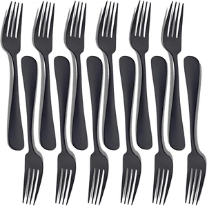 Matte Black Dinner Fork Set, Seeshine 8-Inch Stainless Steel Cutlery Forks, Dess - Picture 1 of 12