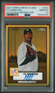 CC Sabathia 2021 Topps Chrome Platinum Auto #CCS Gold #31/50 Refractor PSA 10 - Picture 1 of 2