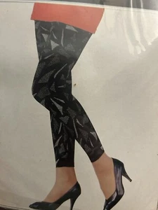 New 80's Soxland Footless Tights Black Geometric Nylon One Size 100 - 170lbs - Picture 1 of 5