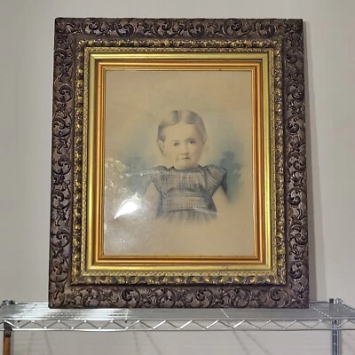 Lg Victorian Era  Ornate Gesso/Compo on Wood Picture Frame Old Glass Child Pic - Image 1 of 4