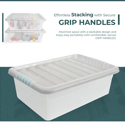 Caixas de armazenamento de plástico transparente recipiente com tampas empilháveis home office cozinha caixa - Imagem 1 de 4