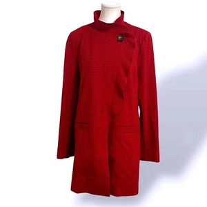 Cabi Houndstooth Topper Jacket Button Front Career Coat Red Size L - Picture 1 of 11