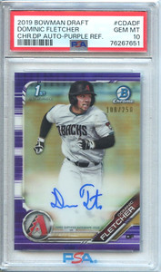 2019 Bowman Draft Dominic Fletcher Chrome PURPLE Ref AUTO /250 PSA 10 GEM MINT A