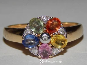 14K YELLOW GOLD EFFY 3/4 TCW MULTI COLOR SAPPHIRE DIAMOND BAND RING SIZE 8 - Picture 1 of 9