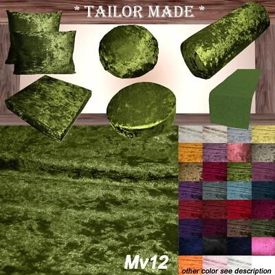 Mv12 Olive Crushed Velvet Sofa Seat Patio Bench Box Cushion Bolster Cover/Runner - Image 1 of 4