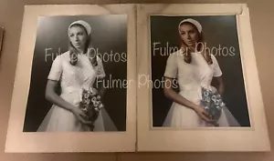 Juego de 2 RETRATOS de boda tintados color y blanco y negro de mediados de siglo 11x14 de colección - Imagen 1 de 14