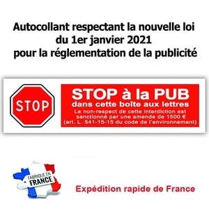 Stop pub Autocollant sticker publicité amende boite aux lettres nouvelle loi - Imagen 1 de 1