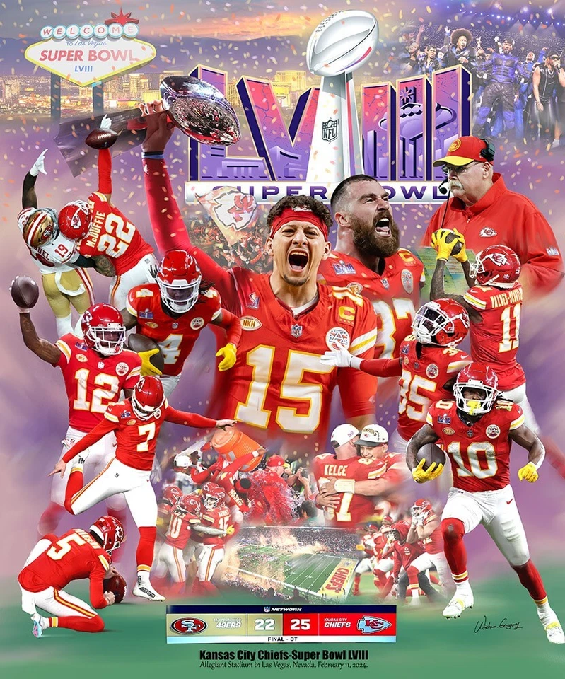 Kansas City Chiefs Superbwl LVIII, Wishum Gregory Art, Wall Print Poster 20"x16" - Изображение 1 из 1